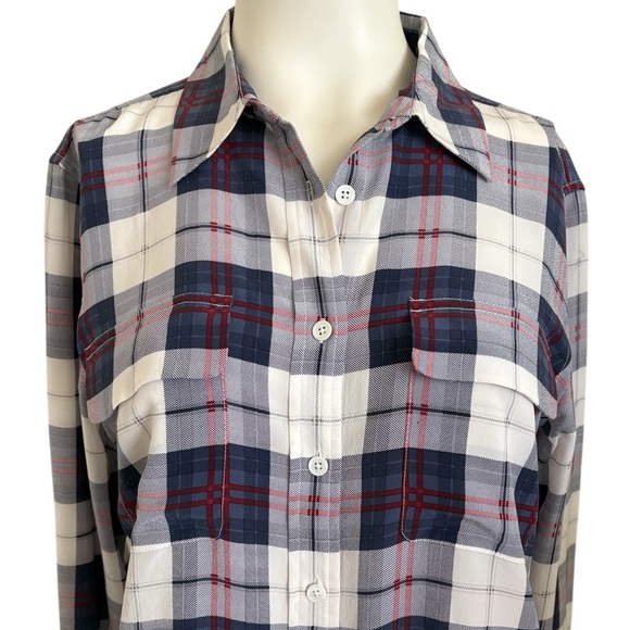 EQUIPMENT Blue, White, Red Audacious Plaid Silk Button-down Blouse Sz M - Picture 4 of 9